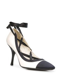 Chanel Silk & Leather Lace-up Court Pumps