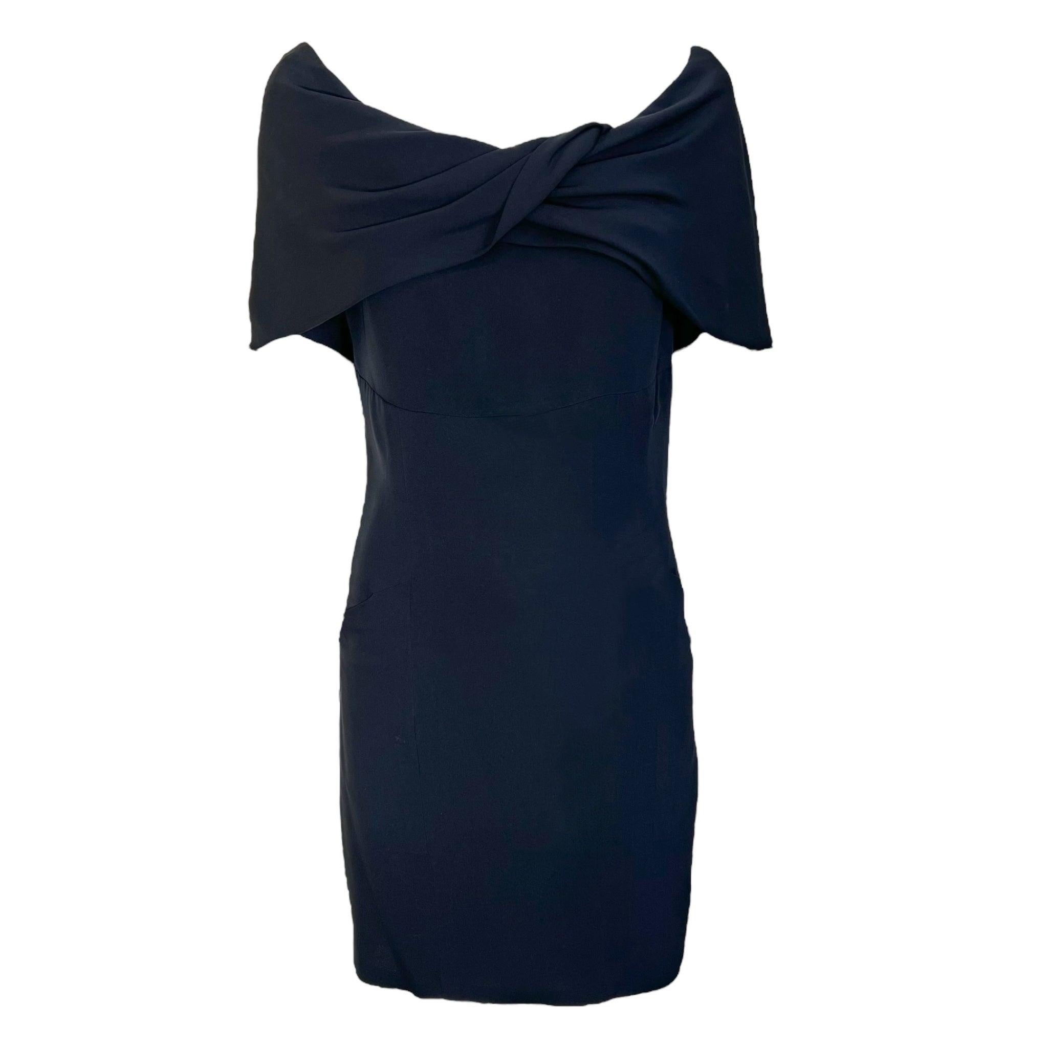 Chanel Silk Little Black Dress with Twist Draping, 1990s For Sale