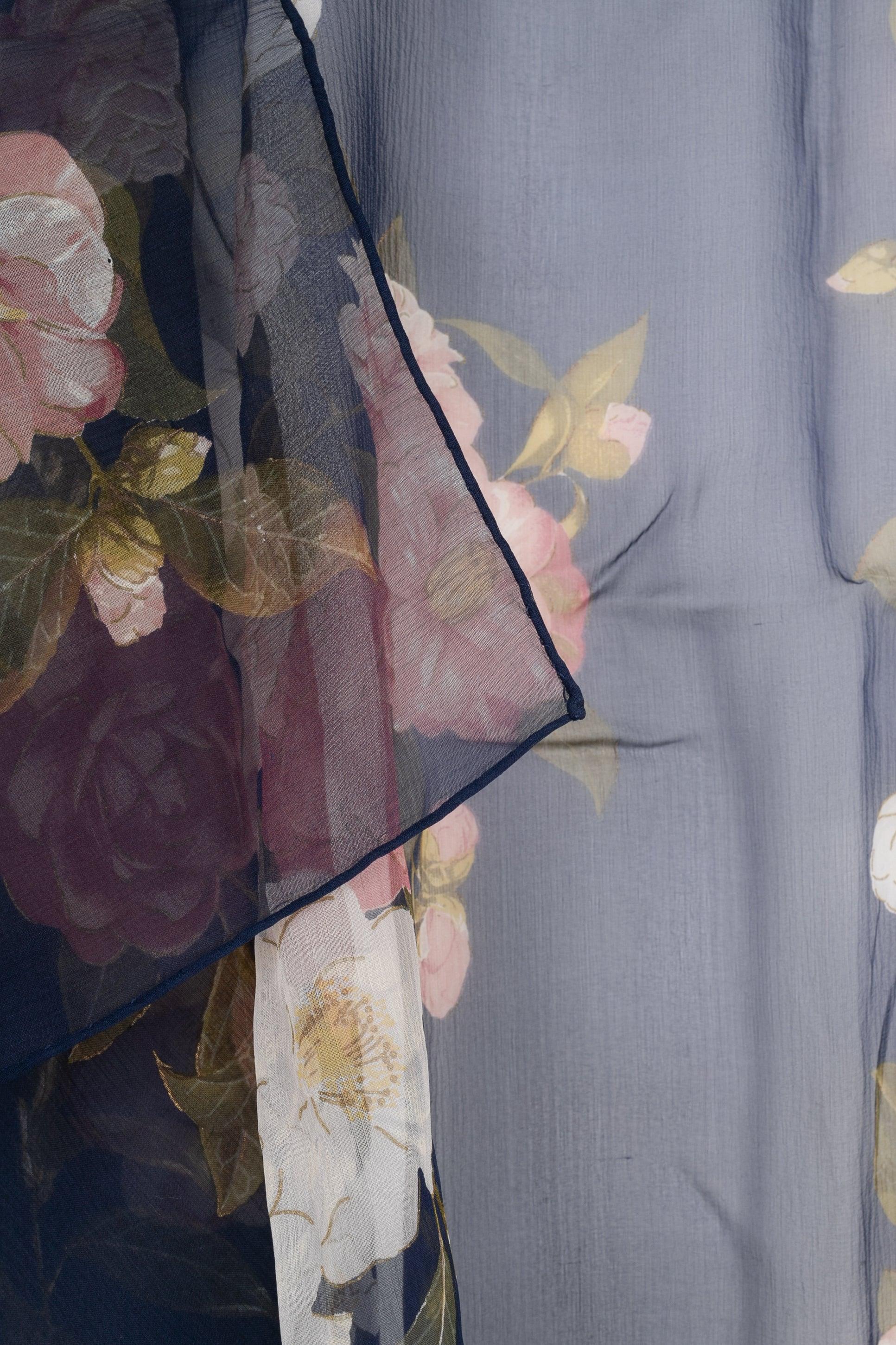 Chanel Silk Muslin Foulard in Blue Tones Representing Flowers 1