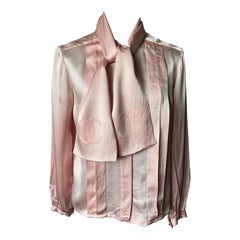 Chanel Camicetta in seta rosa logo CC