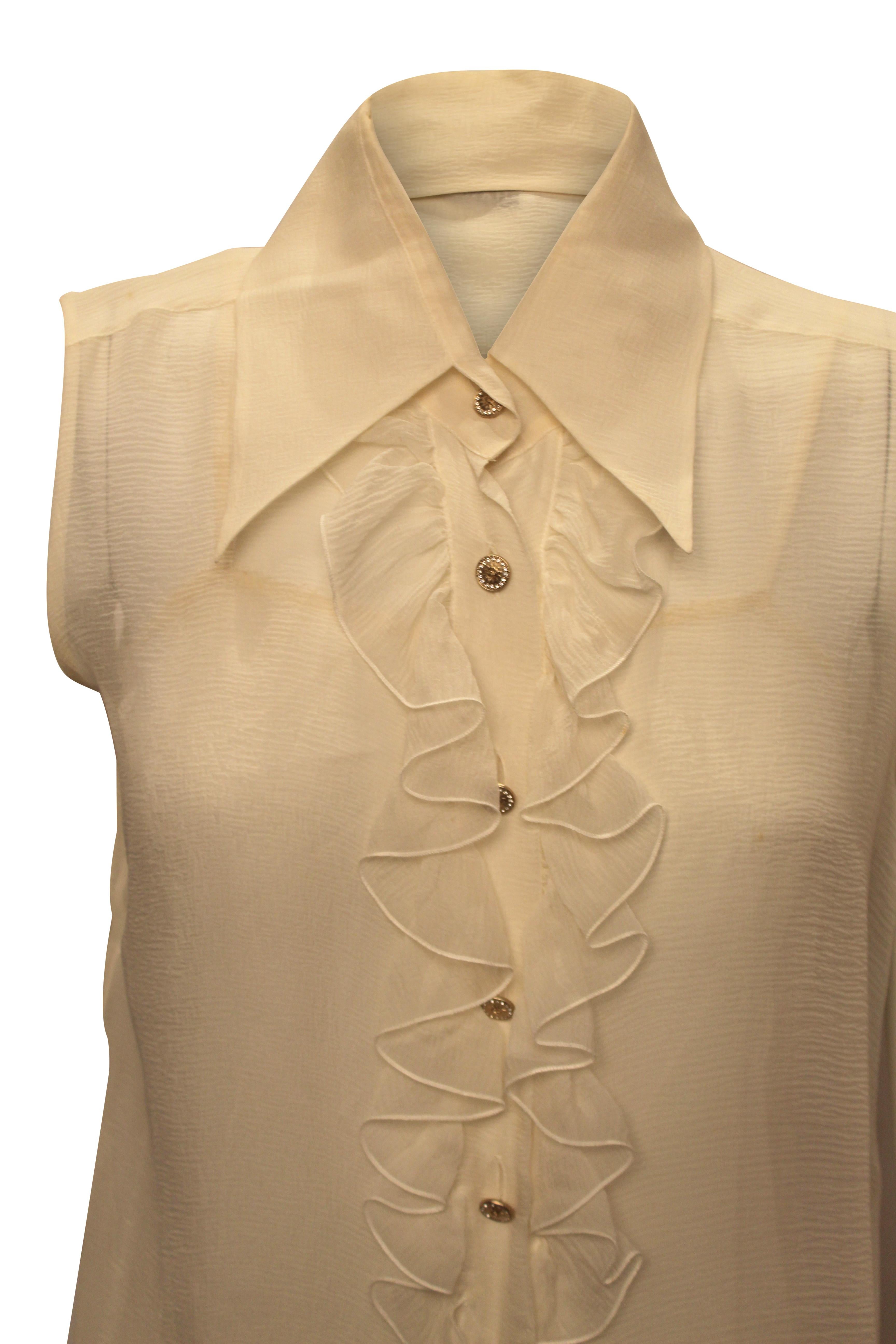 Brown CHANEL Silk Ruffle Camisole For Sale