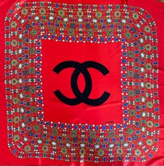 Chanel Silk Scarf Red Gripoix