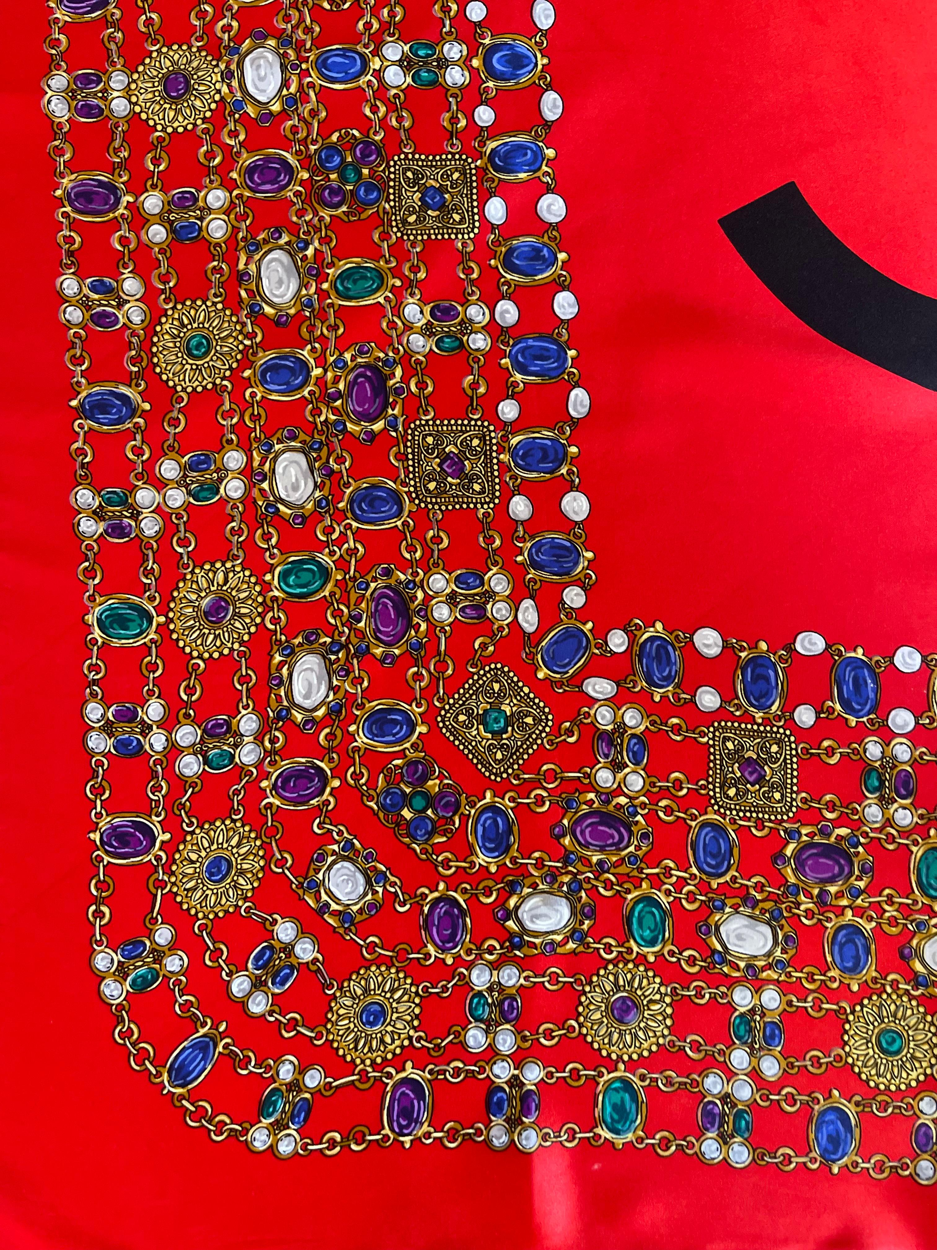Chanel Silk Scarf Red Gripoix For Sale 1