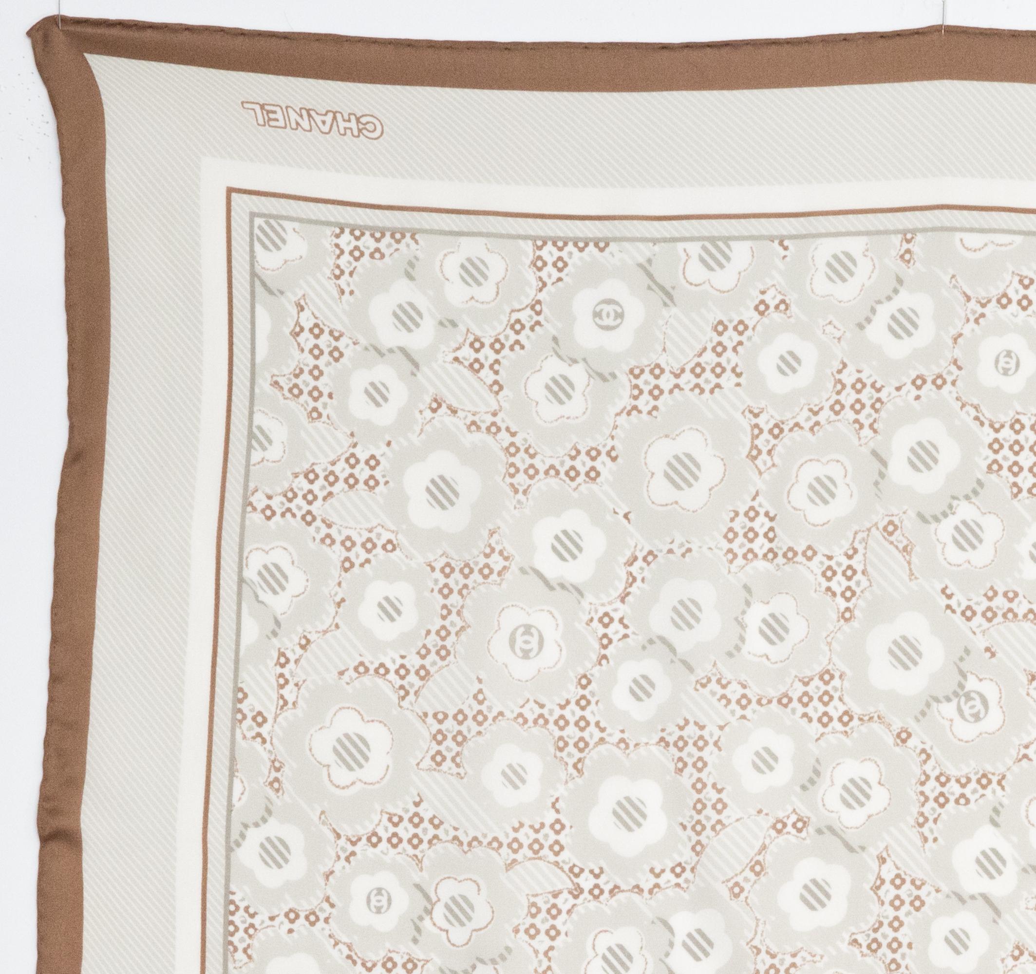 Beige Chanel Silk Scarf Small Size