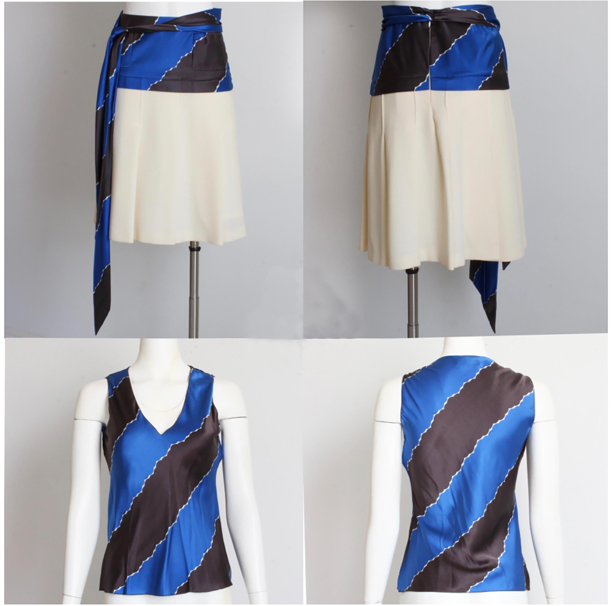 Chanel Silk Top + Pleated Skirt Set 2pc 05C Resort Collection Abstract Sz 36  For Sale 2