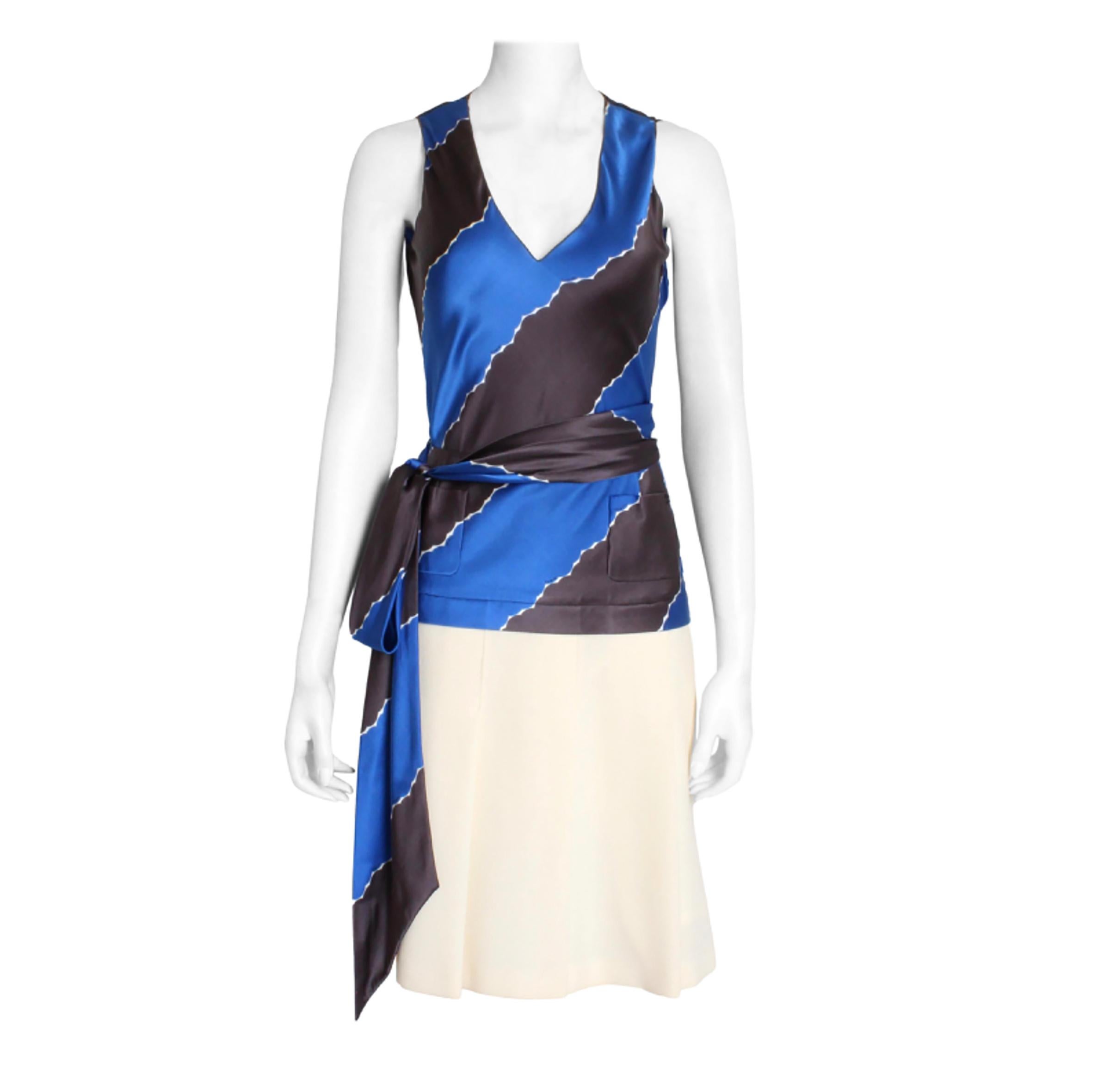 Bianco Chanel Top in seta + Gonna a pieghe Set 2pc 05C Resort Collection'S astratto Sz 36 in vendita
