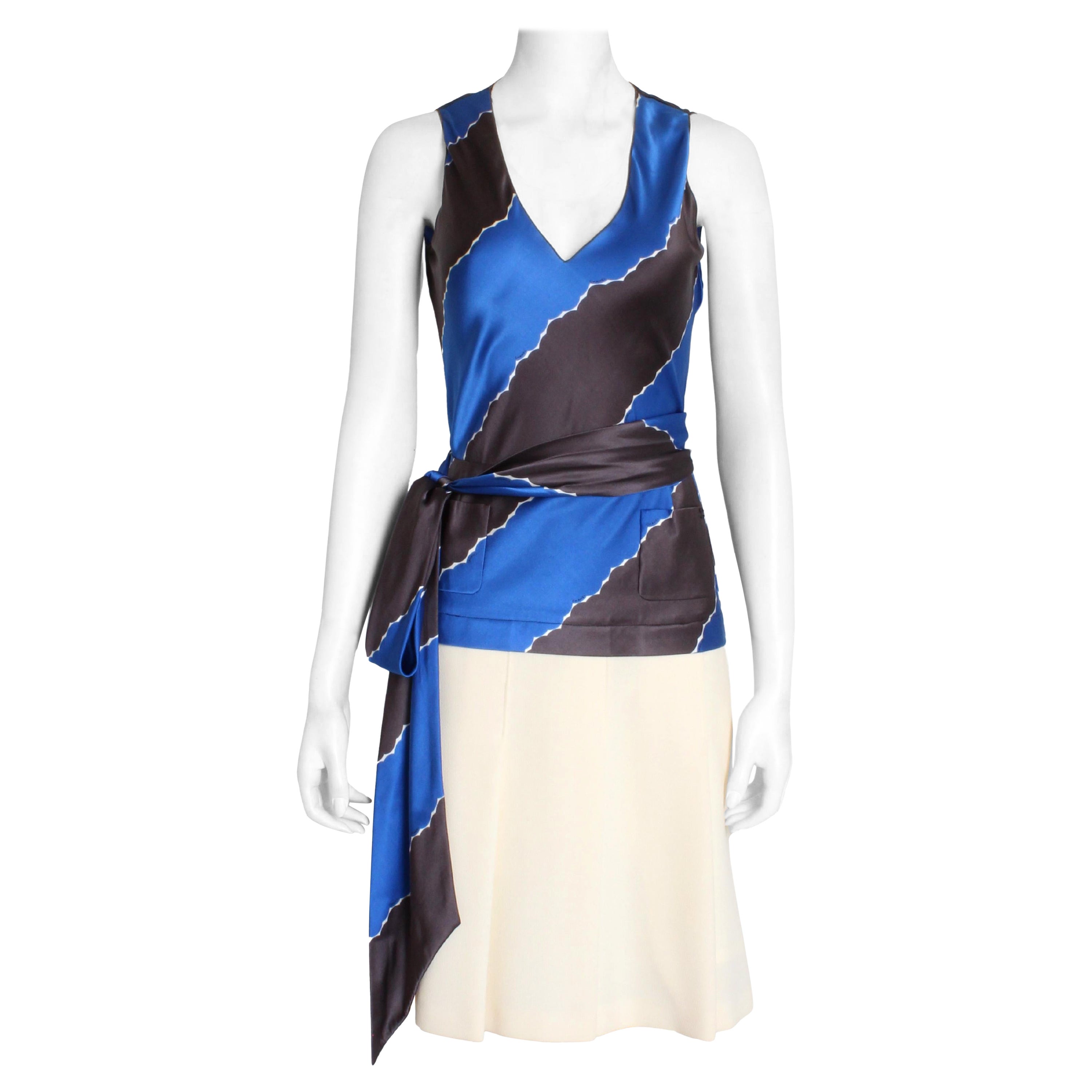 Chanel Silk Top + Pleated Skirt Set 2pc 05C Resort Collection Abstract Sz 36