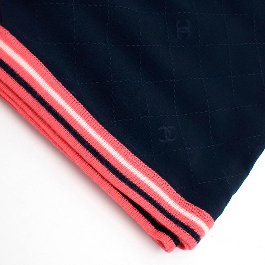Black Chanel Silk & Wool Navy Scarf with Neon Trim