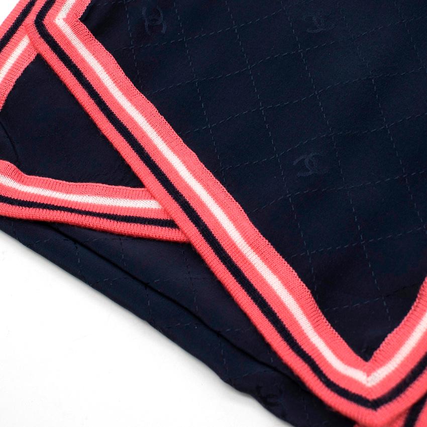 Chanel Silk & Wool Navy Scarf with Neon Trim In Excellent Condition In London, GB