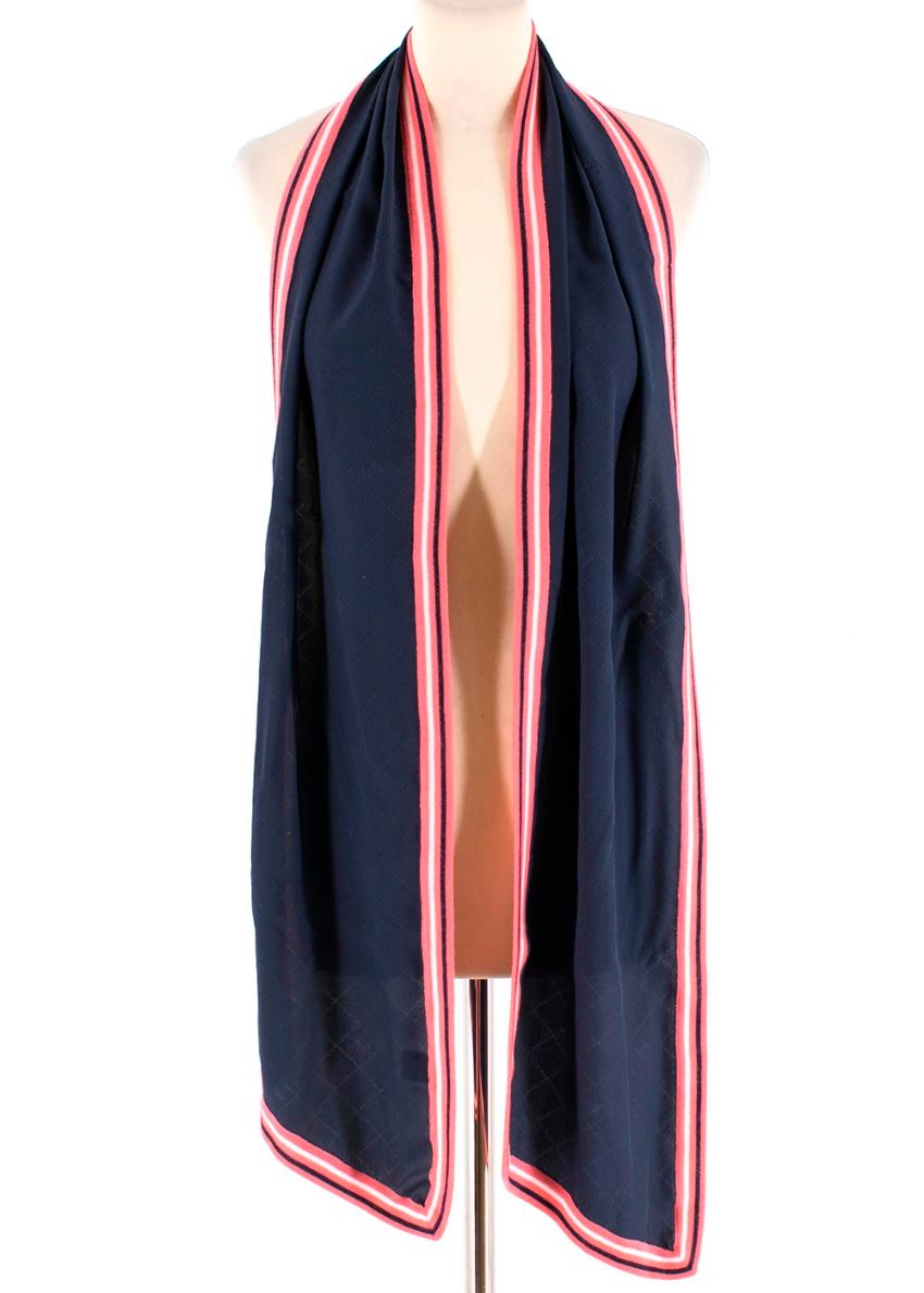 Chanel Silk & Wool Navy Scarf with Neon Trim 1