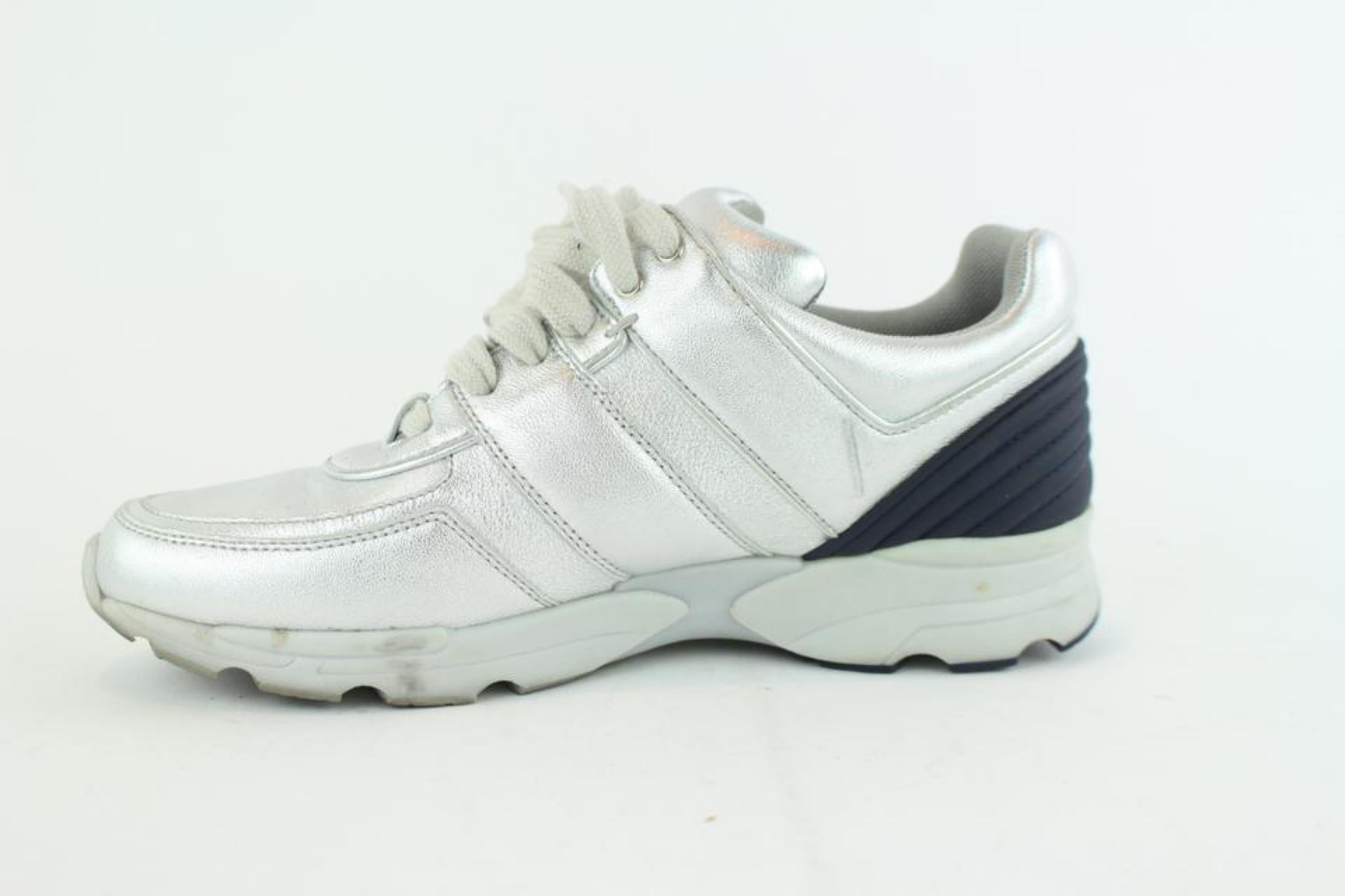 Chanel Silver 16s Metallic Bicolor Trainer 1cz1005 Sneakers For Sale 5