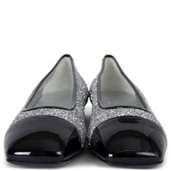 CHANEL silver 17K MILKY WAY GLITTER & PATENT Ballet Flats Shoes 41