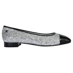 CHANEL Silber 17K MILKY WAY GLITTER & PATENT Ballettschuhe Schuhe 41