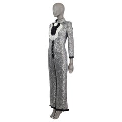 CHANEL silver 2020 20A RUE CAMBONE SEQUIN Jumpsuit + RUFFLED BIB 38 S