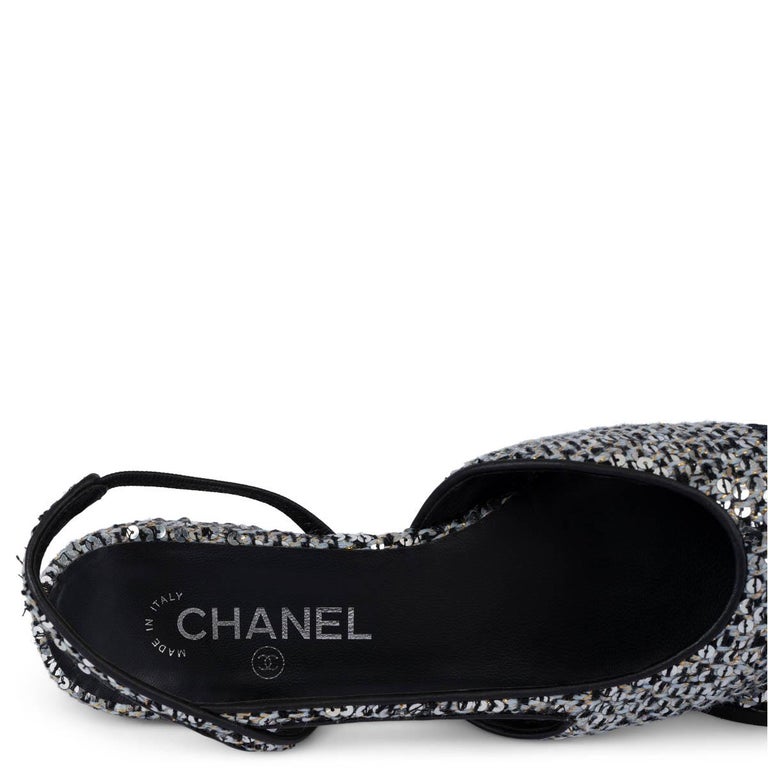 CHANEL argent 2020 20B SEQUIN TWEED Slingback Chausssures 38 En