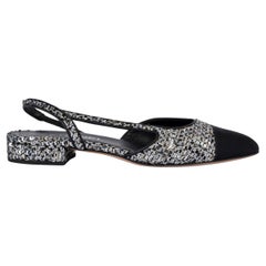 Used CHANEL silver 2020 20B SEQUIN TWEED Slingback Flats Shoes 38
