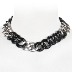 Chanel Silver and Black Resin Curb Chain CC Choker