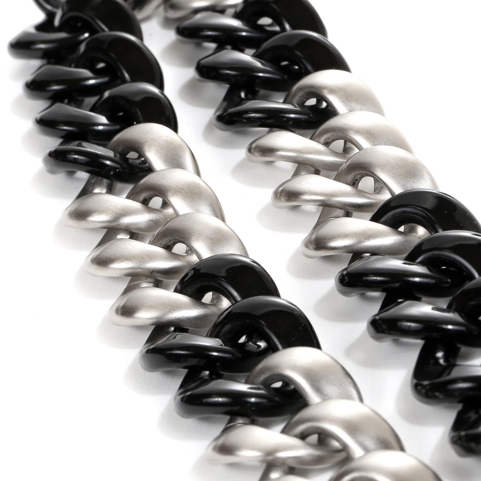 Chanel Silver and Black Resin Curb Chain CC Choker 1