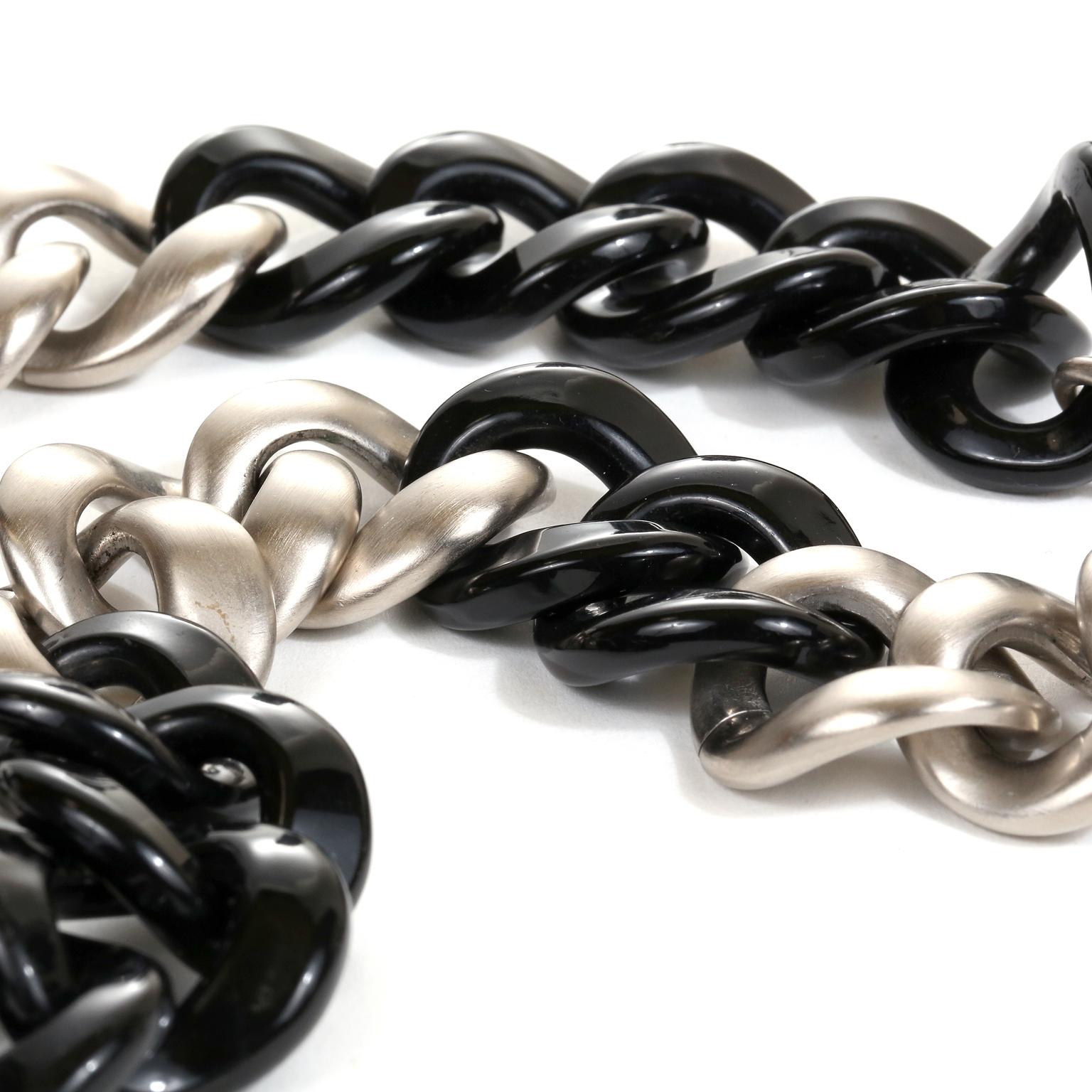 Chanel Silver and Black Resin Curb Chain CC Choker 2