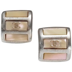 Chanel Silver and Mother of Pearl Huggie Earrings
