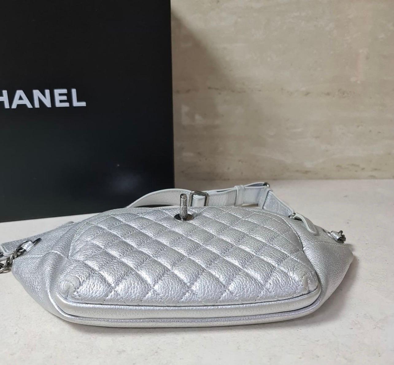 Chanel Silver Banane Quilted Leather Waist Bag 1