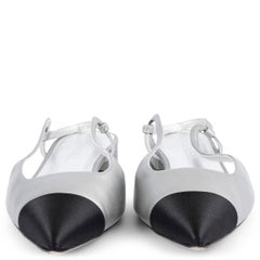 CHANEL silver & black leather 2020 20C Slingbacks Flats Shoes 39