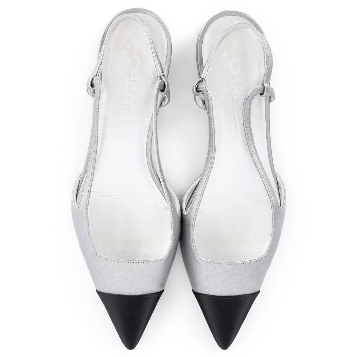CHANEL silver & black leather 2020 20C Slingbacks Flats Shoes 39 2