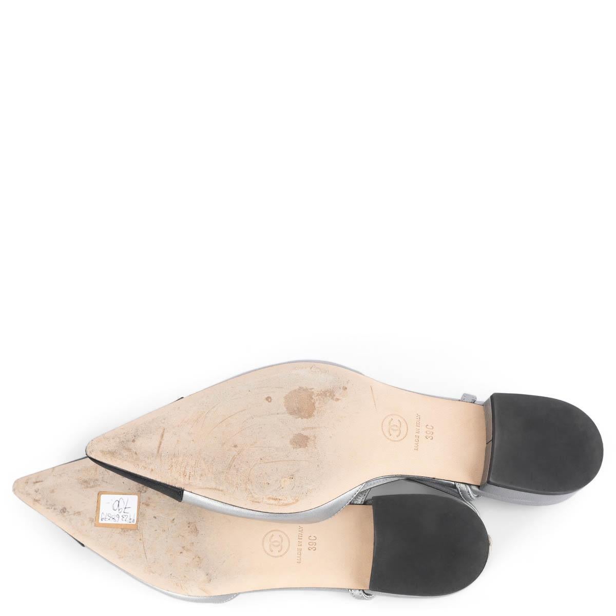 CHANEL silver & black leather 2020 20C Slingbacks Flats Shoes 39 5