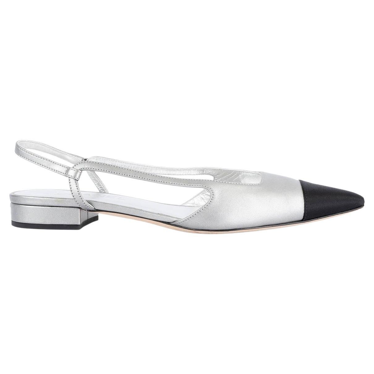 CHANEL silver and black leather 2020 20C Slingbacks Flats Shoes 39 at  1stDibs