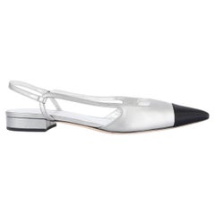 CHANEL silver & black leather 2020 20C Slingbacks Flats Shoes 39