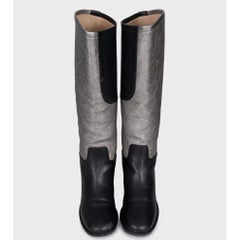 Chanel Silver & Black Leather Ankle Boots - Size 38