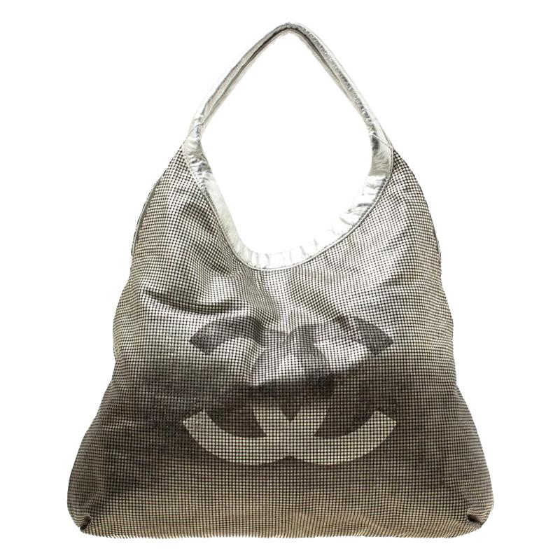 Chanel Silver/Black Leather Hollywood CC Hobo