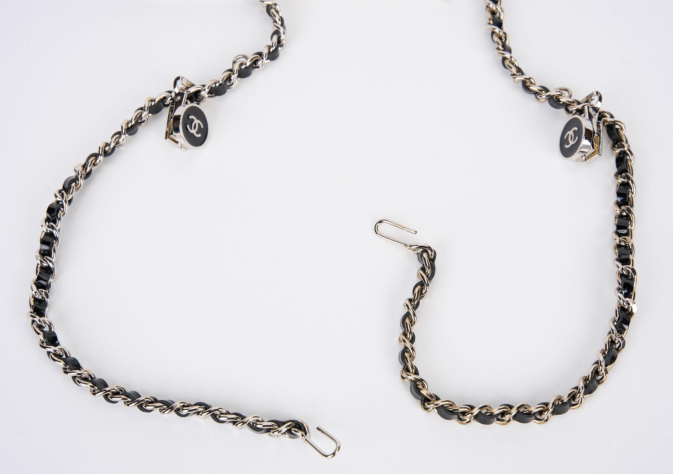 Chanel Silver Black Rare Suspenders In Excellent Condition For Sale In West Hollywood, CA