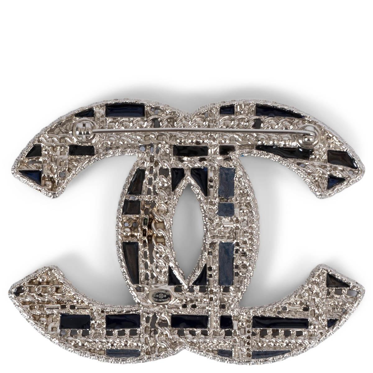 Women's CHANEL silver & blue 2019 19B CRYSTAL & PEARL LARGE CC Brooch For Sale