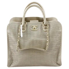 Chanel Silver Calfskin Perforated Leather Up In The Air Tote Bag