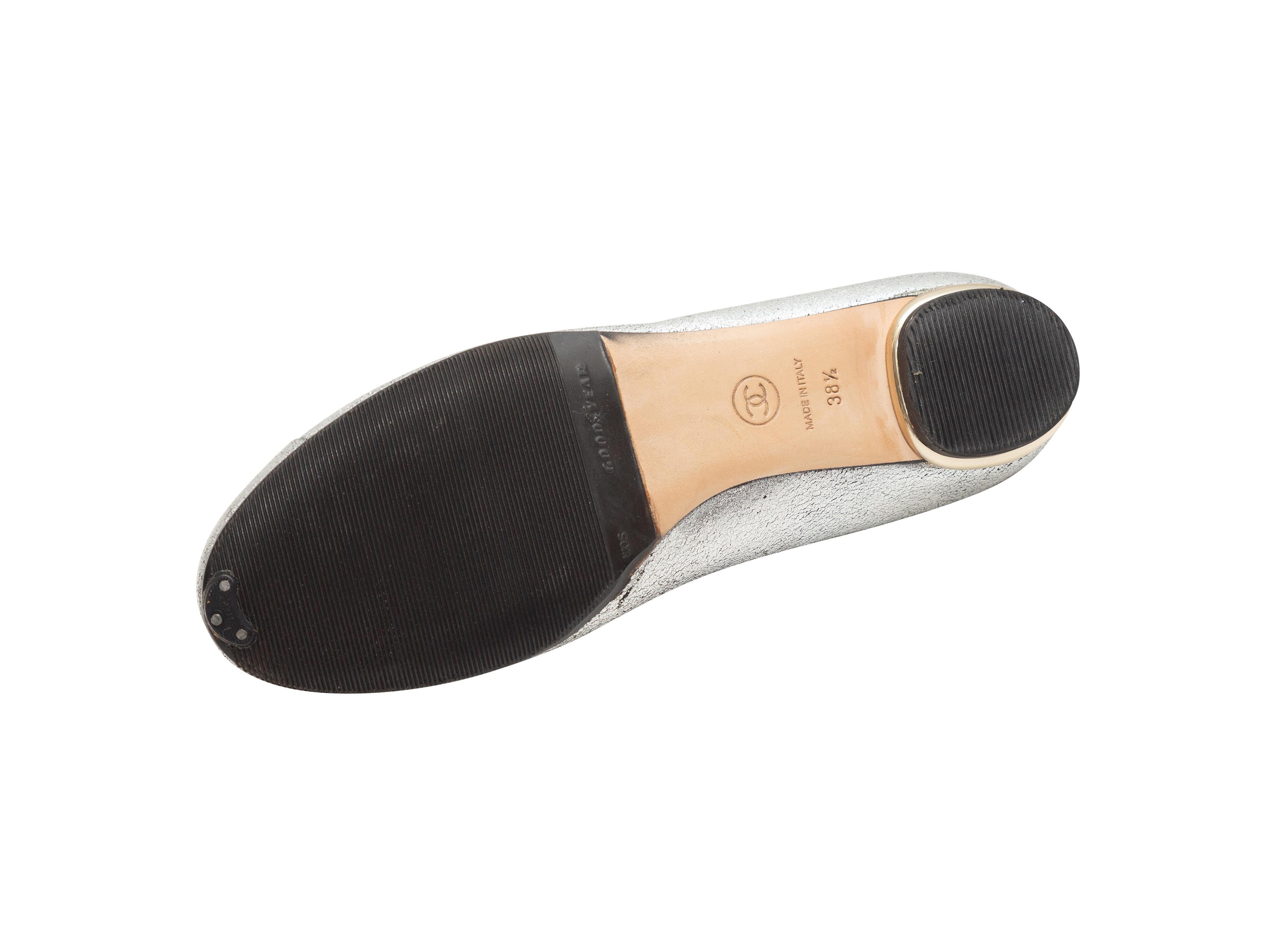 Chanel Chanel Silber Kamelie Crackle Leder Ballett Flats 2