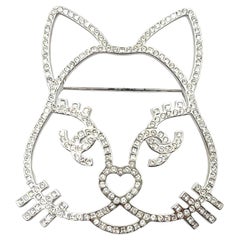Chanel Silver Cat Round Square Princess Crystal Large Brooch