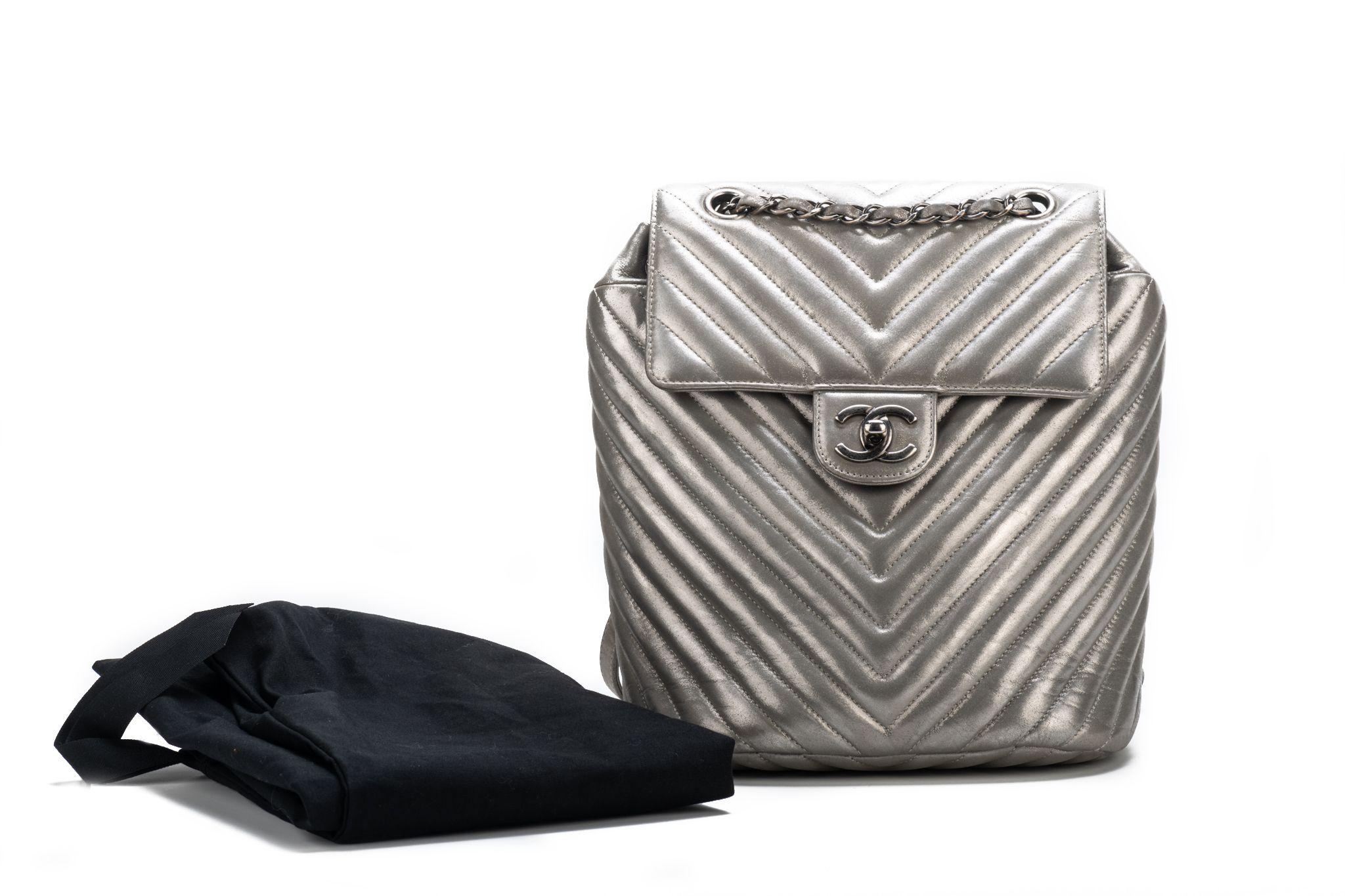 Chanel Silver Caviar Back Pack For Sale 13