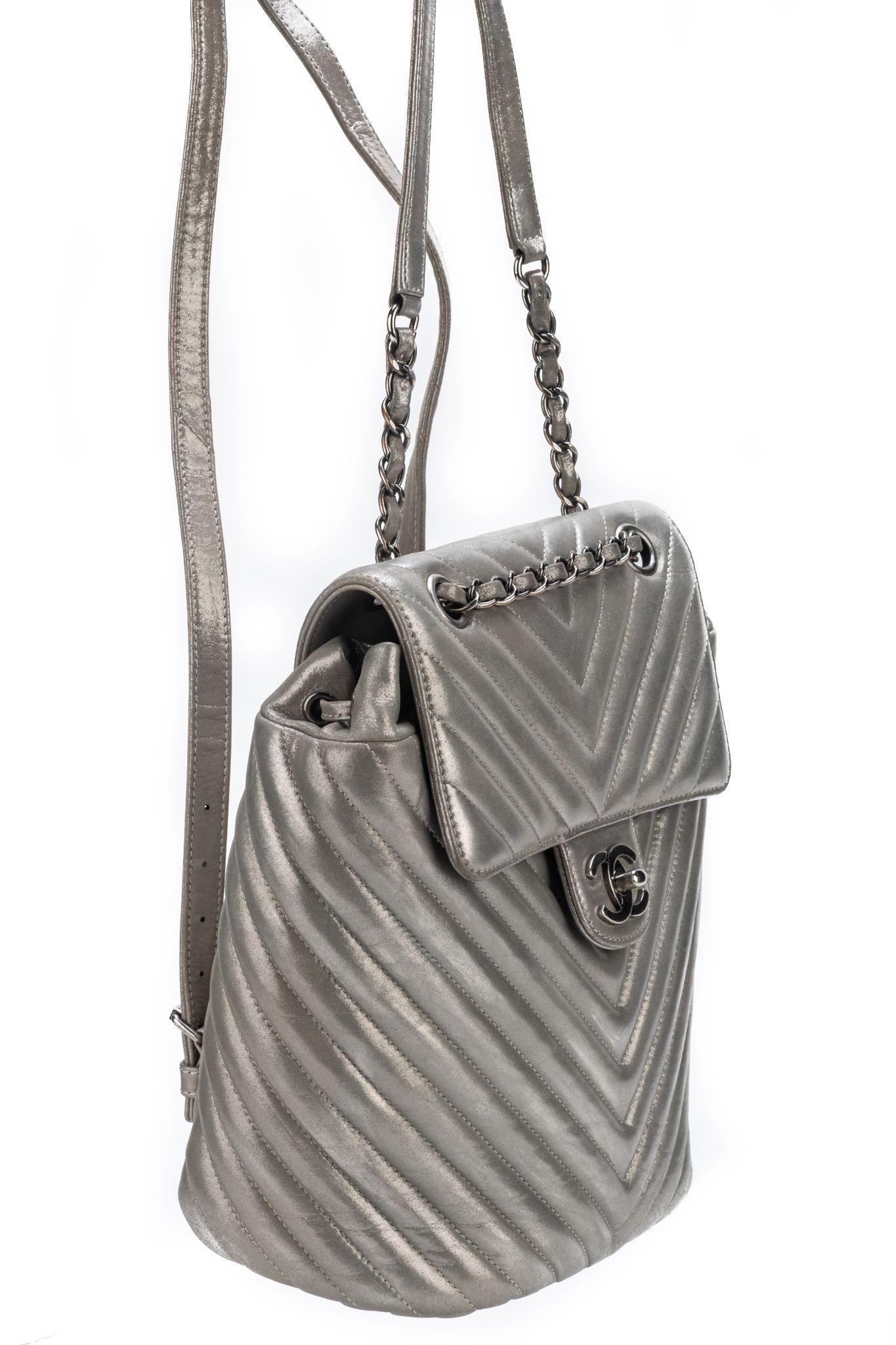 Chanel Silver Caviar Back Pack For Sale 2