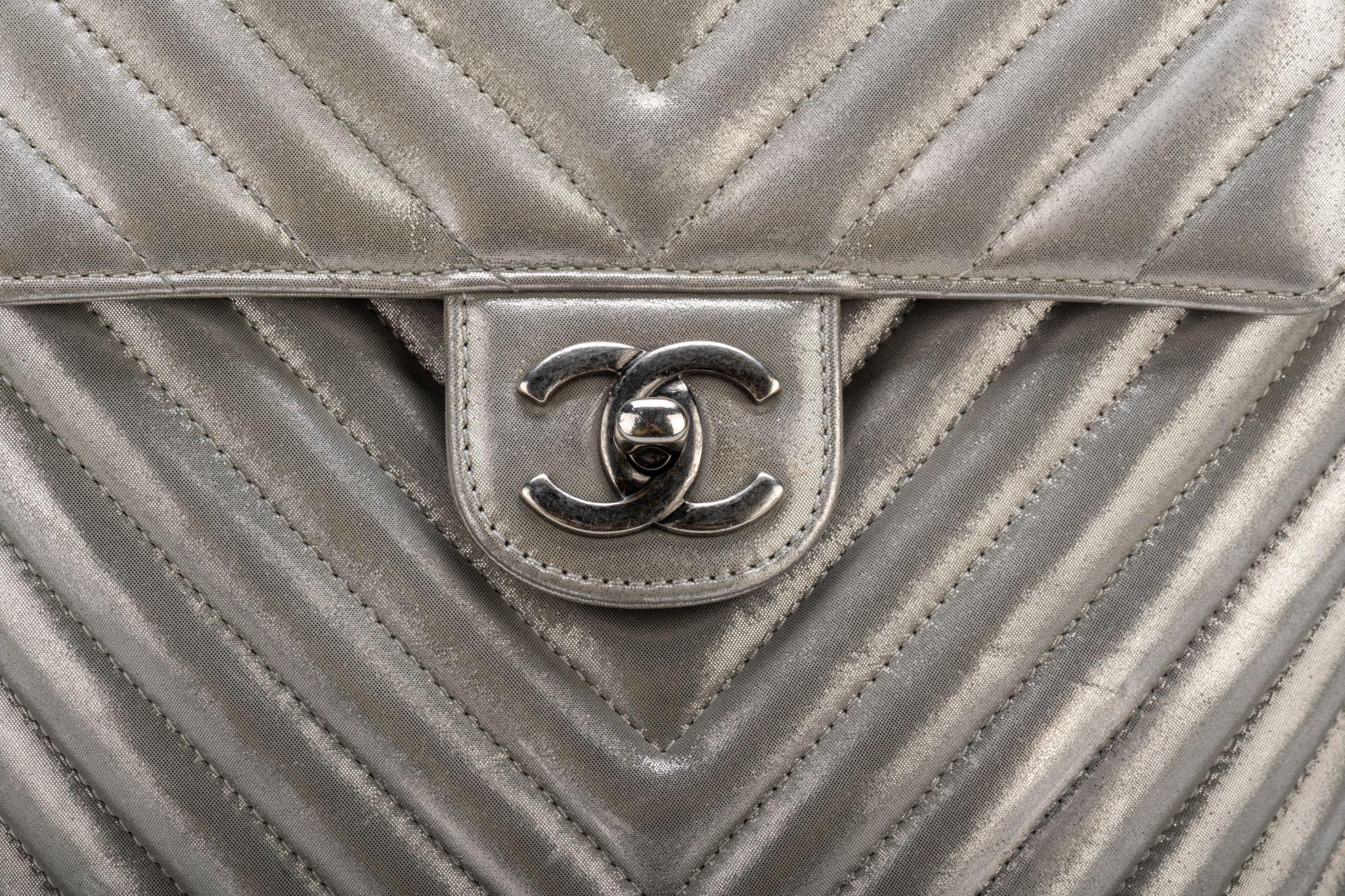 Chanel Silver Caviar Back Pack For Sale 3