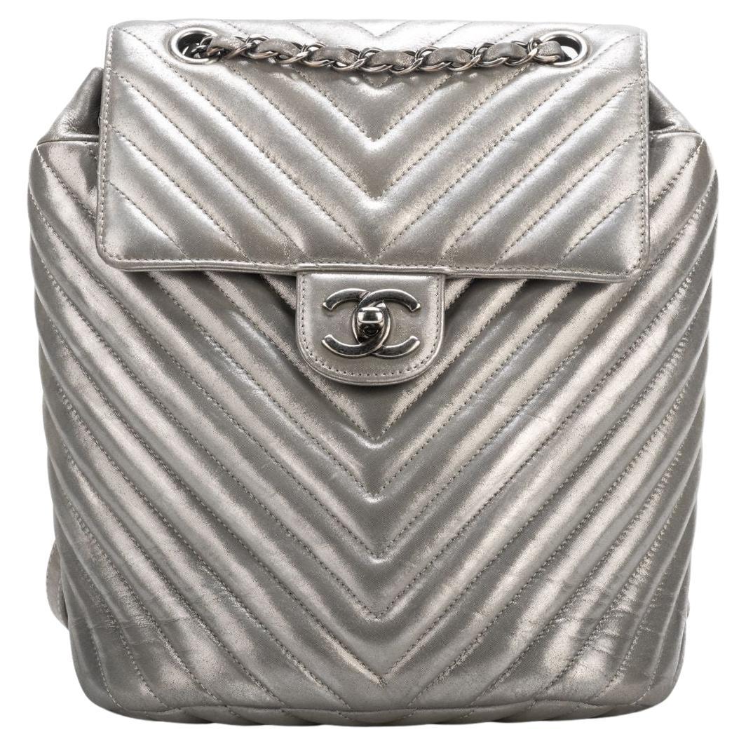 Chanel Silver Caviar Back Pack For Sale