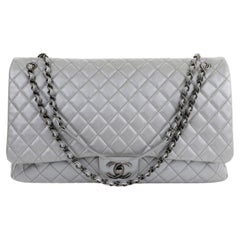 Chanel Silver Caviar Classic Travel XXL Flap Bag with Ruthenium