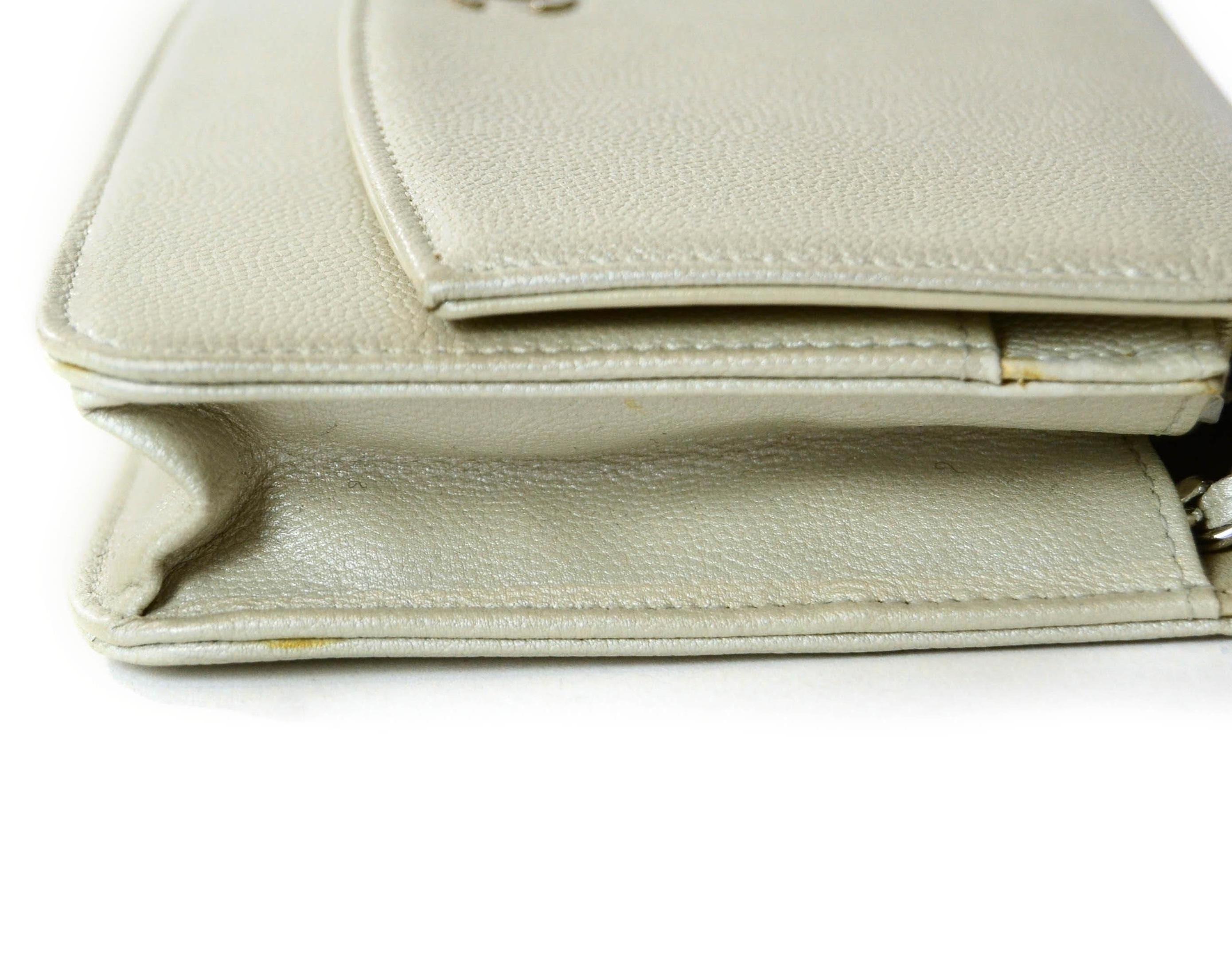 Chanel Silver Caviar Leather Wallet On A Chain WOC Crossbody Bag 1