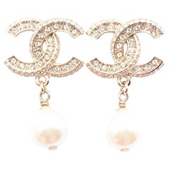 Chanel Silver CC Argyle Crystal Hoop Piercing Earrings