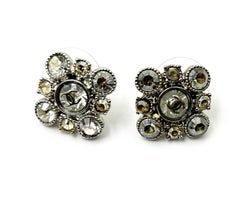 Chanel Silver CC Argyle Crystal Small Piercing Earrings