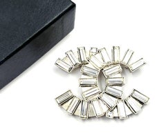 Chanel Silver CC Baguette Crystal Large Brooch