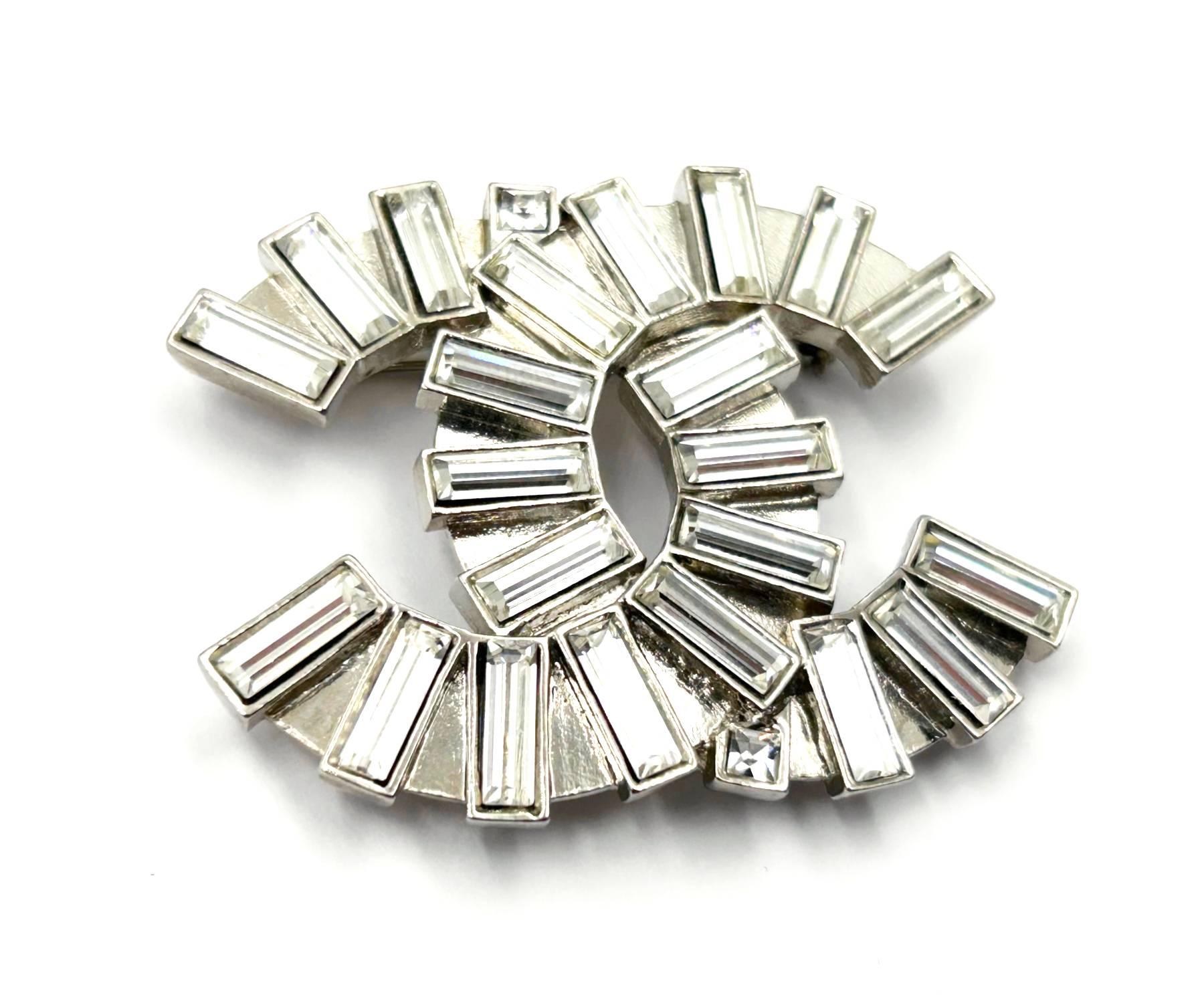 Artisan Chanel Silver CC Baguette Crystal Large Brooch
