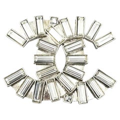 Chanel Silver CC Baguette Crystal Large Brooch