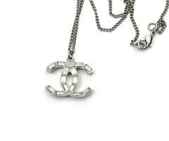 Chanel Silver CC Baguette Double Face Pendant Necklace