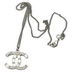 Chanel Silver CC Baguette Double Face Pendant Necklace